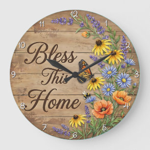 Bless This Home Meadow Butterfly Large Clock