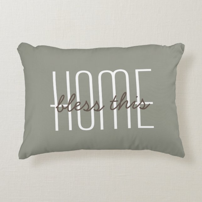 Bless this Home Quote Olive Green Decorative Decorative Cushion (Front)