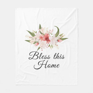 Bless This Home Watercolor Floral Design Fleece Blanket