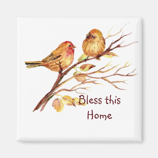 Bless this Home with Cute Sparrow Birds Magnet (Front)
