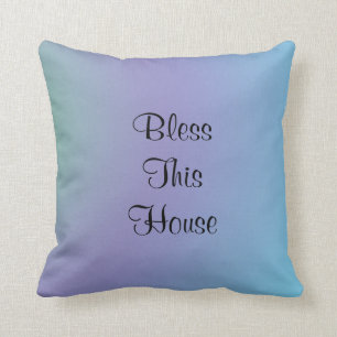 Bless This House 16" Square Pillow Violet Blue