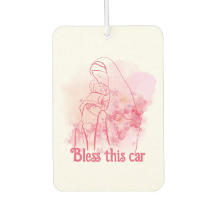Bless this house Pink Floral Virgin Mary Jesus Car Air Freshener