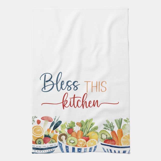 Bless This Kitchen – Fresh Produce Decorative  Tea Towel (Vertical)