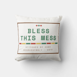 Bless This Mess Funny Home Decor Square Throw Pill Cushion