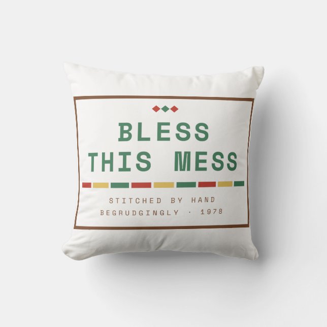 Bless This Mess Funny Home Decor Square Throw Pill Cushion (Front)