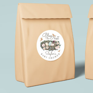 Bless This Nest Floral Bird's Nest Baby Shower Classic Round Sticker