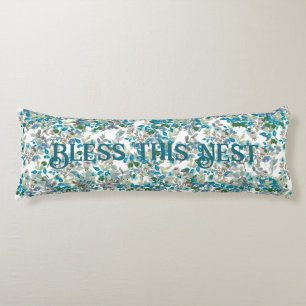 Bless This Nest Teal Watercolor Floral Rose Body Cushion
