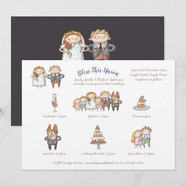 Bless This Union - Cute Wedding Invite Timeline (Front/Back)