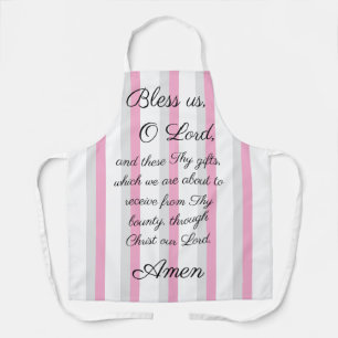 Bless us O Lord Pink Gray Print Apron
