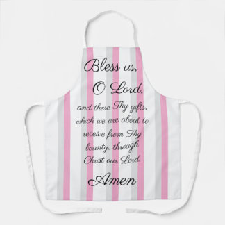 Bless us O Lord Pink Grey Print Apron