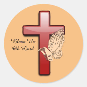 Bless Us Red Cross and Praying Hands Sticker