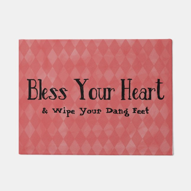 Bless Your Heart Faux Diamond Background Doormat (Front)