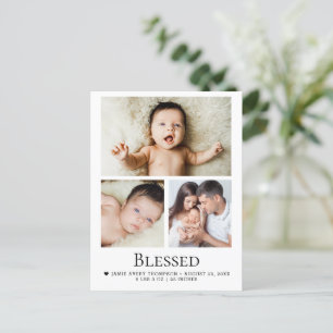 Blessed 3 Baby Photos Birth announcement Postcard