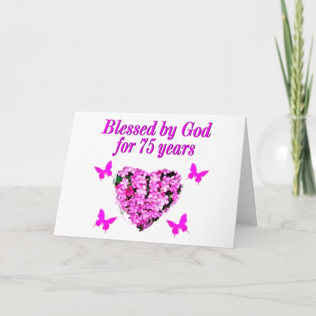 BLESSED 75TH BIRTHDAY FLORAL DESIGN CARD (Front)