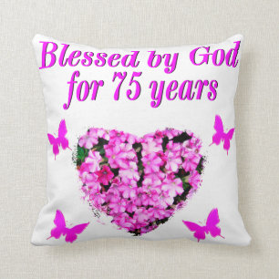 BLESSED 75TH BIRTHDAY FLORAL DESIGN CUSHION