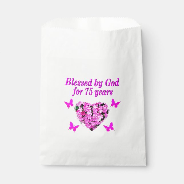 BLESSED 75TH BIRTHDAY FLORAL DESIGN FAVOUR BAGS (Front)