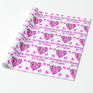 BLESSED 75TH BIRTHDAY FLORAL DESIGN WRAPPING PAPER