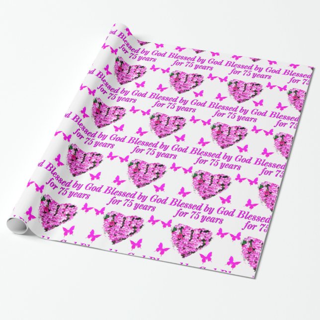 BLESSED 75TH BIRTHDAY FLORAL DESIGN WRAPPING PAPER (Unrolled)