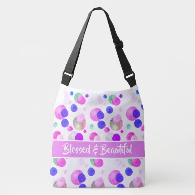 Blessed And Beautiful Fun Dots Of Pinks Blues Crossbody Bag (Front)