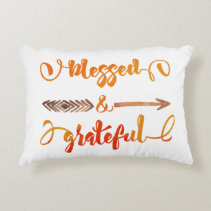 blessed and grateful thanksgiving decorative cushion