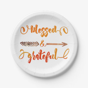 blessed and grateful thanksgiving paper plate