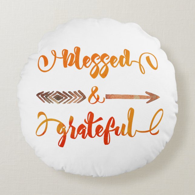 blessed and grateful thanksgiving round cushion (Front)