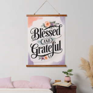 Blessed and Grateful Vintage Christian Wall Hanging Tapestry