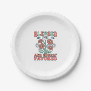 Blessed and Highly Favored Floral Vintage Design_1 Paper Plate
