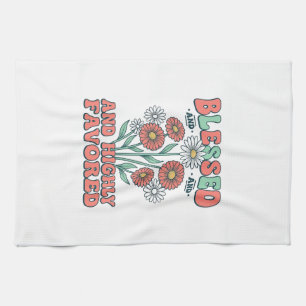 Blessed and Highly Favored Floral Vintage Design_1 Tea Towel