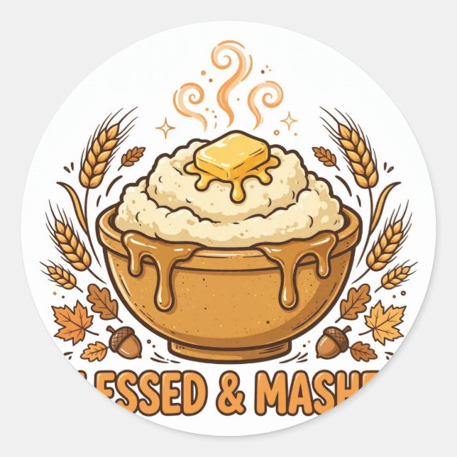 Blessed and Mashed Thanksgiving Sticker (Front)