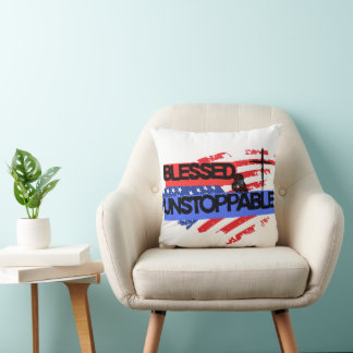 Blessed and Unstoppable American Flag Cushion