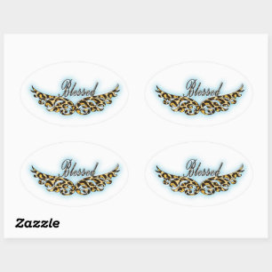 Blessed Angel Wings Oval Sticker