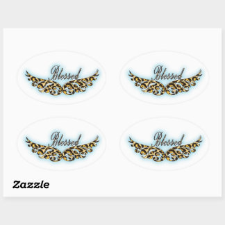 Blessed Angel Wings Oval Sticker