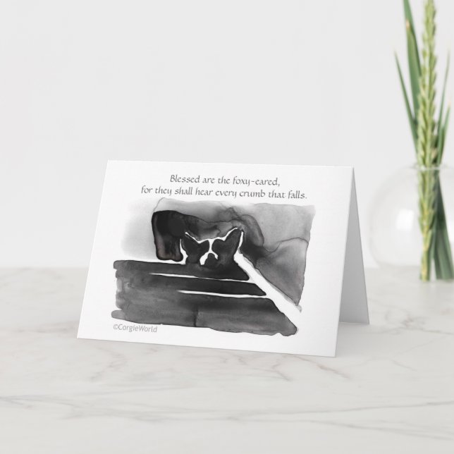 "Blessed Are the Foxy-Eared" Corgi Beatitude Card (Front)
