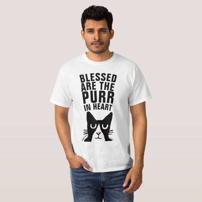 BLESSED ARE THE PURR IN HEART, CAT Funny T-shirts (Front Full)