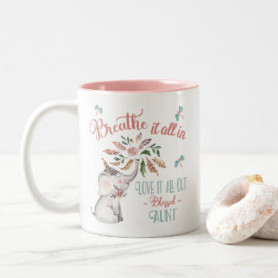 Blessed Aunt Elephant and Dragonfly Two-Tone Coffee Mug
