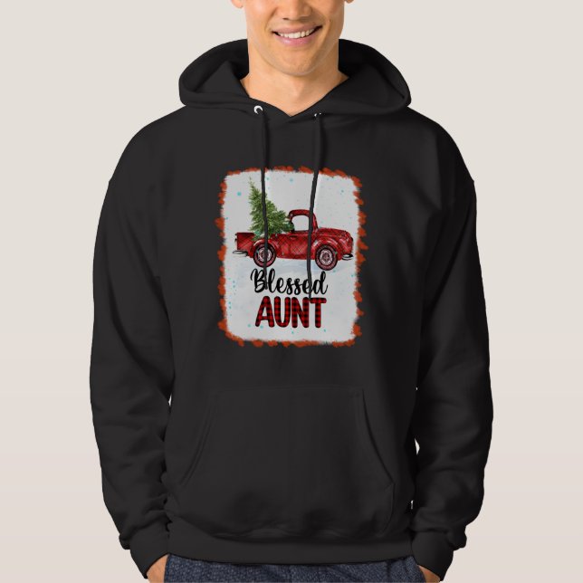 Blessed Aunt Plaid Red Truck Tree Lights Christmas Hoodie (Front)