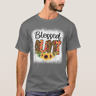 Blessed Aunt Women Bleached Cheetah Print Sunflowe T-Shirt