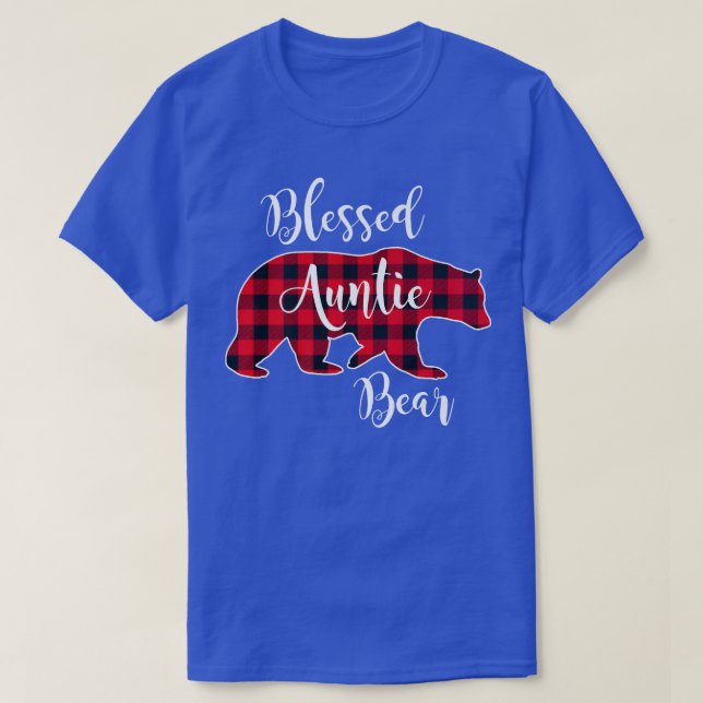Blessed Auntie Bear Buffalo Check Plaid Pattern Au T-Shirt (Design Front)