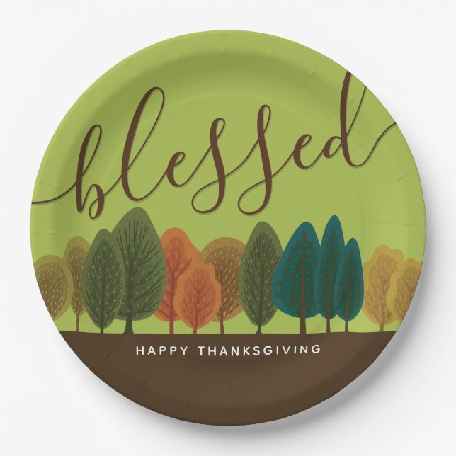 Blessed Autumn Forest Botanical Light Green Paper Plate (Front)