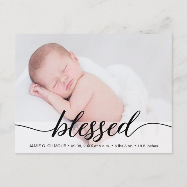 Blessed baby birth announcement script thank you postcard (Front)