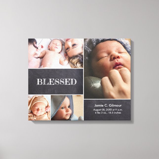 Blessed Baby Photo Collage Baby Stat custom Canvas Print (Front)