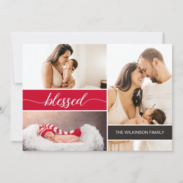 Blessed Baby's First Christmas Family Photos Holiday Card (Front)