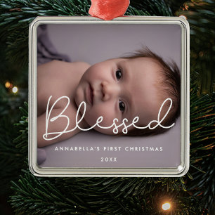 Blessed Baby's first Christmas photo Metal Tree Decoration