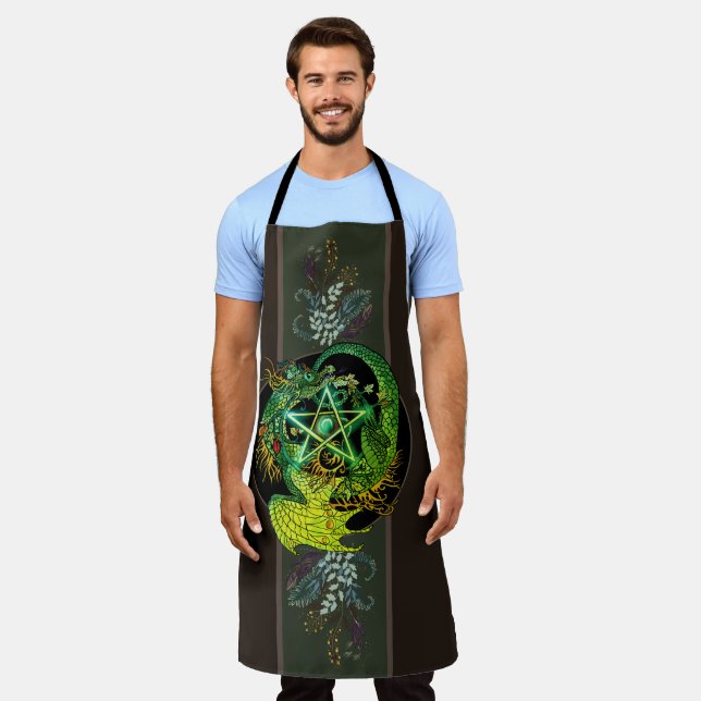 Blessed Be Art Nouveau Pentacle Dragon Apron (Worn)
