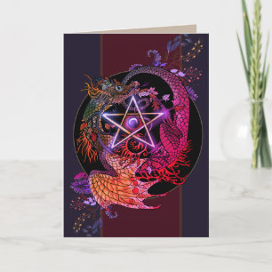 Blessed Be Art Nouveau Pentacle Dragon Card