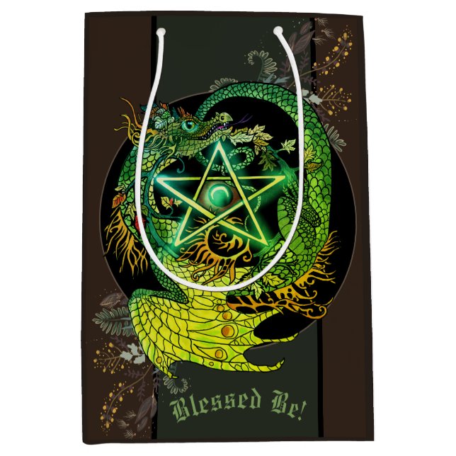 Blessed Be Art Nouveau Pentacle Dragon  Medium Gift Bag (Front)
