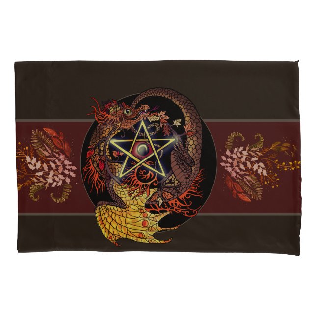 Blessed Be Art Nouveau Pentacle Dragon Pillowcase (Front)
