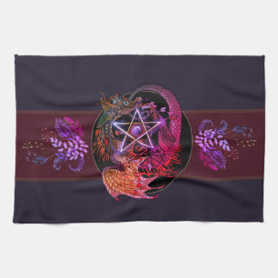 Blessed Be Art Nouveau Pentacle Dragon  Tea Towel