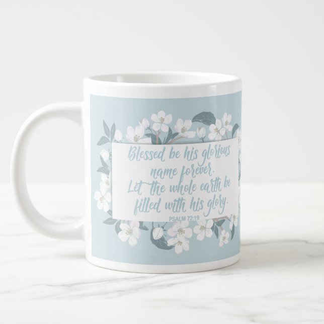 Blessed Be His Name Psalm Christian Verse Floral Large Coffee Mug (Left)
